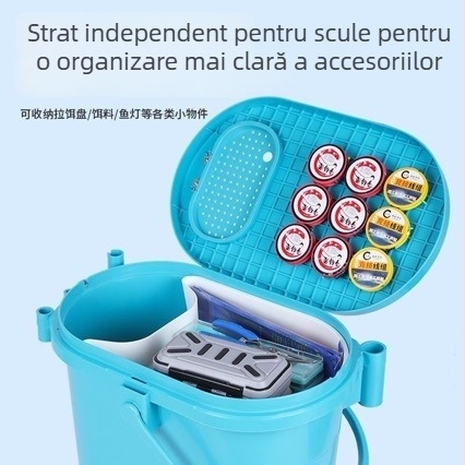 Găleată de pescuit multifuncțională cu carcasă rigidă, formă ovală; poate fi folosită și ca scaun; pentru pești vii; pentru pescuit din barcă și în curs.