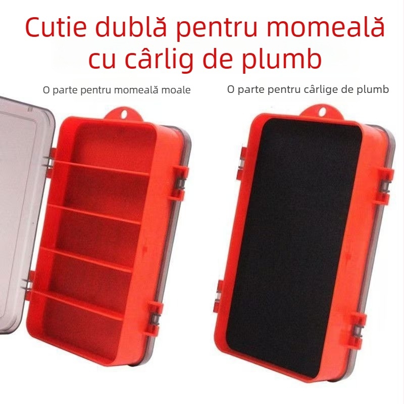 Cutie dublu compartimentată pentru năluci, portabilă și impermeabilă pentru accesorii de pescuit