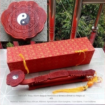 Ornament din lemn cu simbolul norocului Ruyi, din lemn roșu și lemn de rosewood, obiect ritual din lemn masiv pentru living sau hol