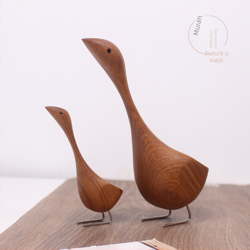 Lebădă din lemn, ornament pentru birou în stil nordic, sculptură din tec