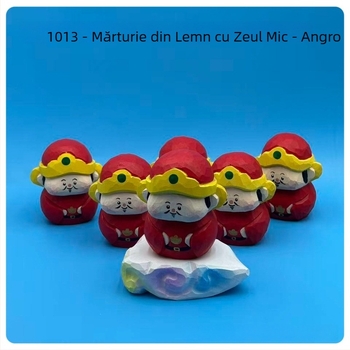 Figurină din lemn a Micuțului Dumnezeu al Bogăției și Norocului, decor de birou, idee de cadou