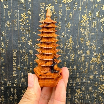 Longhu Mountain ornament decorativ din lemn cu Wenchang Pagoda, lemn masiv, sculptură dintr-o bucată cu nouă straturi