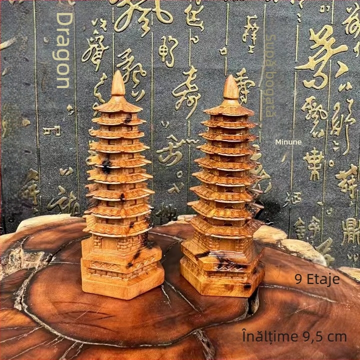 Longhu Mountain ornament decorativ din lemn cu Wenchang Pagoda, lemn masiv, sculptură dintr-o bucată cu nouă straturi
