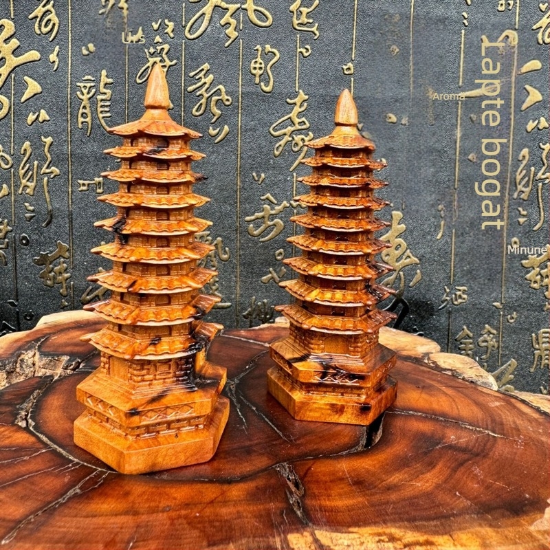 Longhu Mountain ornament decorativ din lemn cu Wenchang Pagoda, lemn masiv, sculptură dintr-o bucată cu nouă straturi