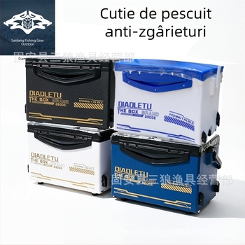 Cutie de pescuit 29 L cu model carbon, rezistentă la zgârieturi, patru picioare reglabile și capac cu model carbon pentru competiții de pescuit