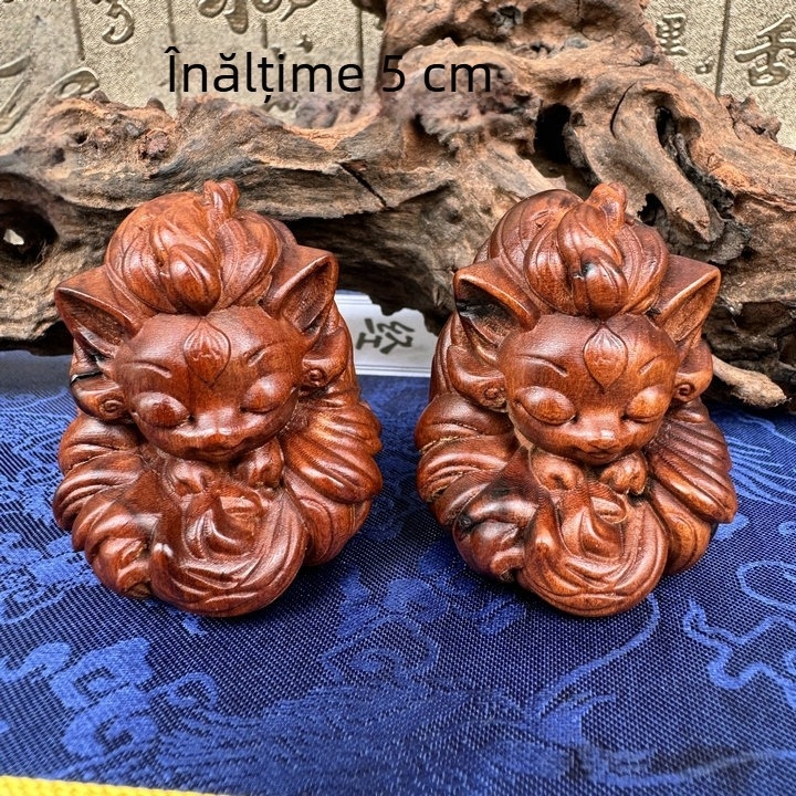 Lemn natural de ziziphus jujuba, vulpe cu nouă cozi, pandantiv sculptat manual din lemn, figură decorativă, stil modern