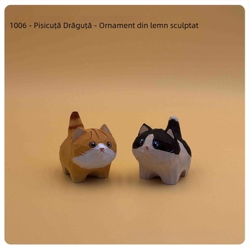 Figurină de pisică sculptată în lemn, motan portocaliu drăguț, ornament din lemn