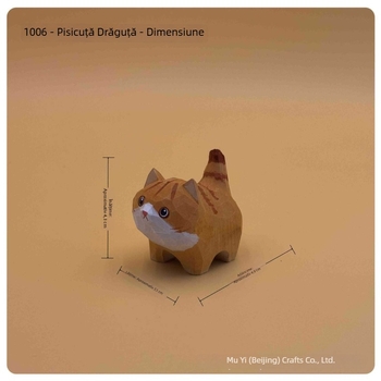 Figurină de pisică sculptată în lemn, motan portocaliu drăguț, ornament din lemn