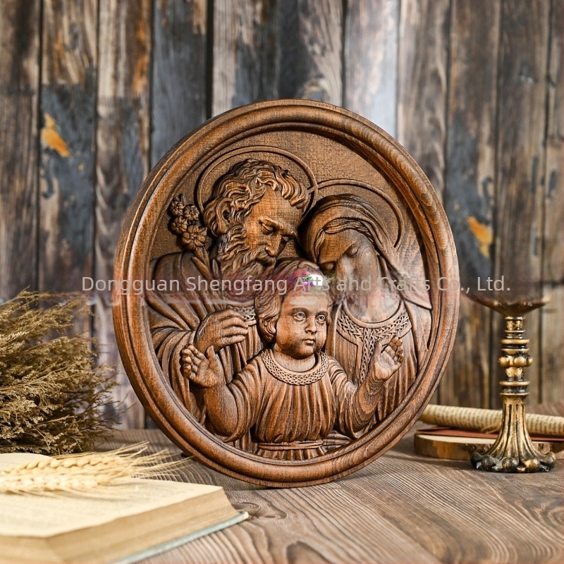 Ornament din lemn cu Familia Sfântă pentru perete — figură cu Iosif și Fecioara Maria, din lemn de fag, artă modernă