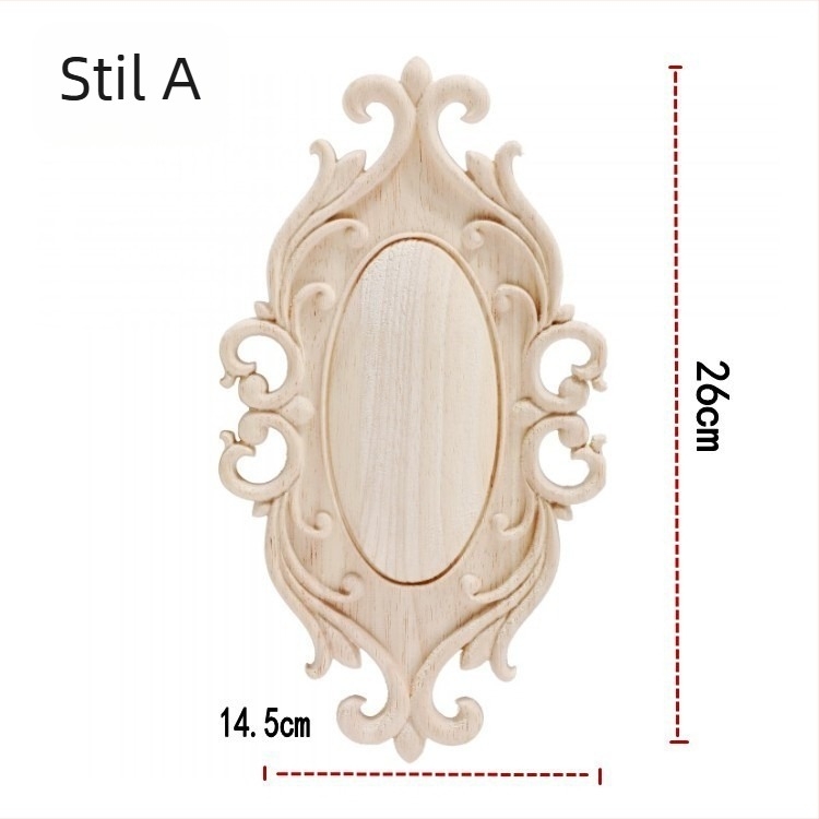 Ornament pentru ușă din lemn masiv, sculptură în relief oval, stil european, decor pentru casă