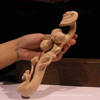 Scultură în lemn de piersic, cu motive de longevitate și Ruyi - ornament din lemn, pandantiv, lucrare sculpturală manuală