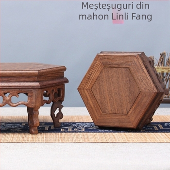 Bază hexagonală din lemn masiv pentru statuie și vază Buddha, stil chinezesc