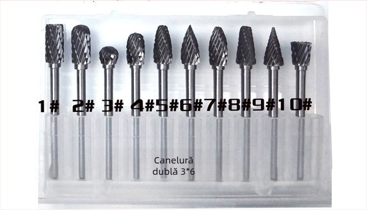 Freză cu cap de șlefuire din oțel tungsten – Pilă rotativă din carbură pentru sculptură în lemn și metal, sculptură în lemn și sculptură în rădăcini, tăiere simplă și dublă