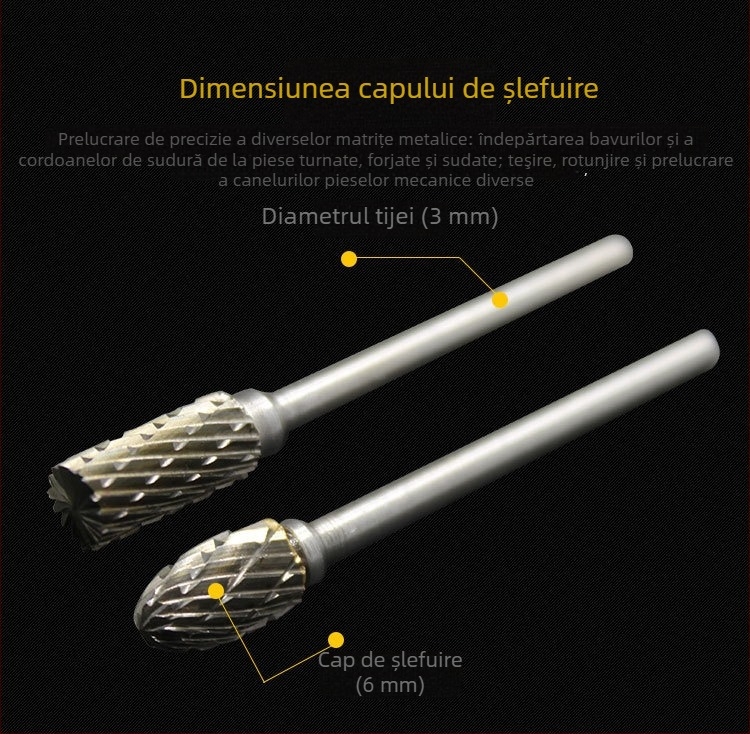 Freză cu cap de șlefuire din oțel tungsten – Pilă rotativă din carbură pentru sculptură în lemn și metal, sculptură în lemn și sculptură în rădăcini, tăiere simplă și dublă