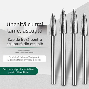 Freză electrică pentru lemn, cap de frezat cu trei muchii pentru sculptură în rădăcini de lemn