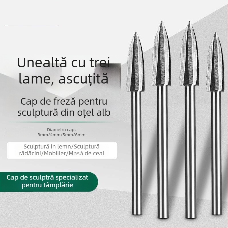 Freză electrică pentru lemn, cap de frezat cu trei muchii pentru sculptură în rădăcini de lemn