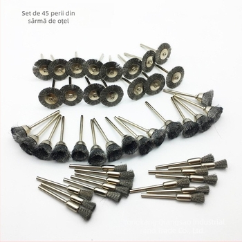 Set de 45 de piese: pensule mini din oțel inoxidabil pentru lemn, incluzând pensule pentru boluri, pensule în formă de T, caneluri pentru sculptură în rădăcini și capete de șlefuire pentru nuc