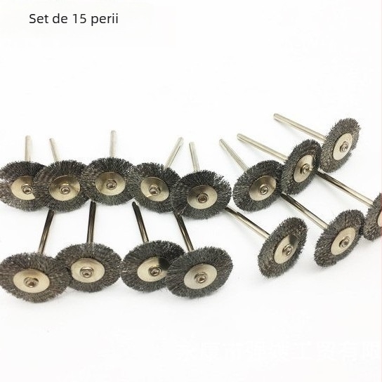 Set de 45 de piese: pensule mini din oțel inoxidabil pentru lemn, incluzând pensule pentru boluri, pensule în formă de T, caneluri pentru sculptură în rădăcini și capete de șlefuire pentru nuc