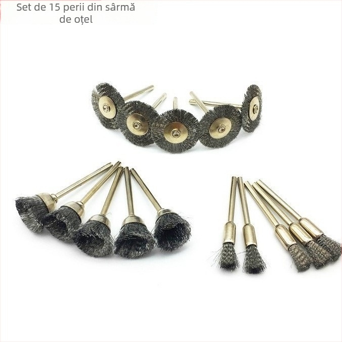 Set de 45 de piese: pensule mini din oțel inoxidabil pentru lemn, incluzând pensule pentru boluri, pensule în formă de T, caneluri pentru sculptură în rădăcini și capete de șlefuire pentru nuc