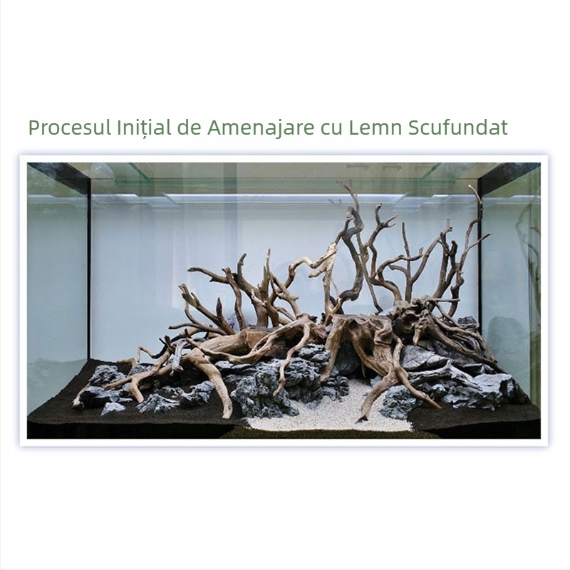 Set de decor pentru acvariu cu rădăcină de azalee, lemn scufundat, mușchi și plante acvatice