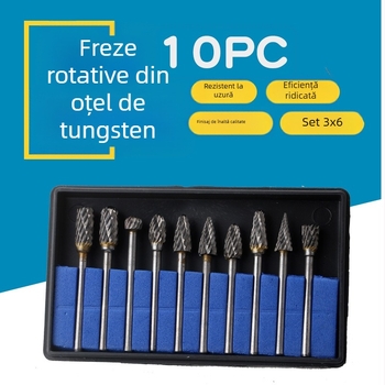 Set de 10 fișiere rotative cu caneluri duble din oțel wolfram pentru prelucrarea lemnului – cap de frezat electric mini pentru sculptură rădăcinilor