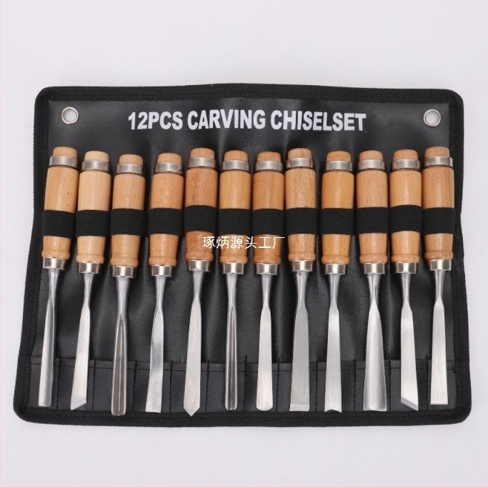 Set de 12 piese pentru sculptură în lemn – cuțite și dălți