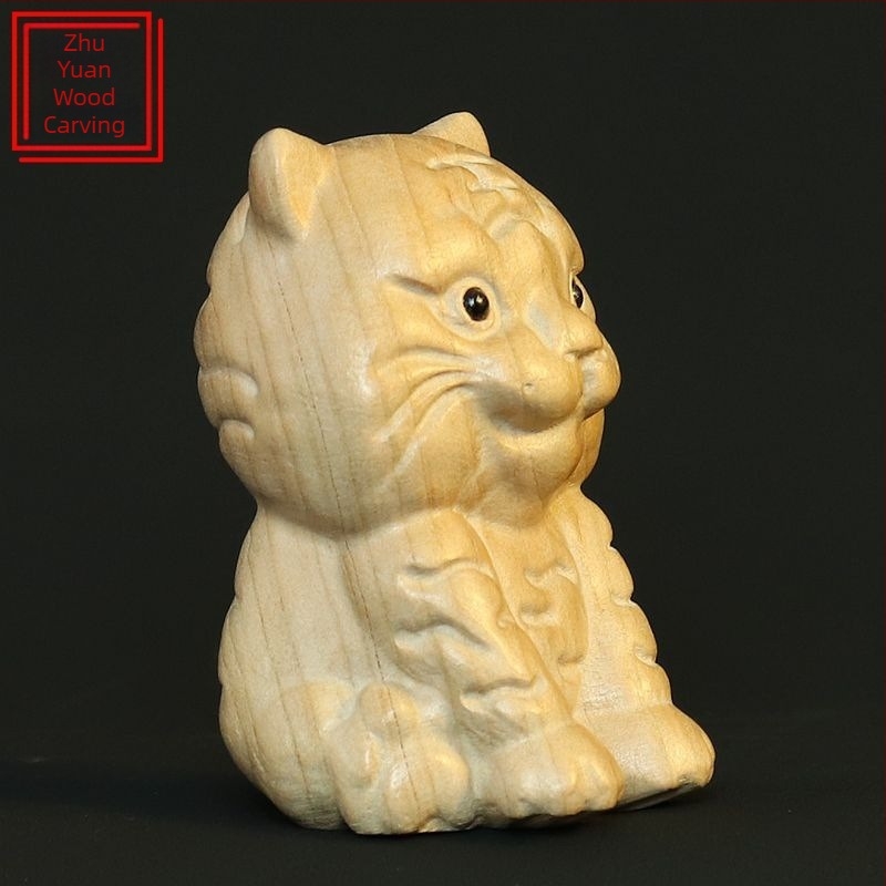Tigrul zodiac din lemn de piersic, culoare naturală, netratat cu lac, decor pentru living