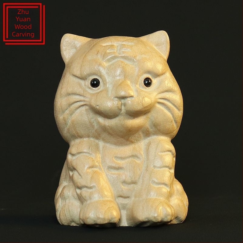 Tigrul zodiac din lemn de piersic, culoare naturală, netratat cu lac, decor pentru living