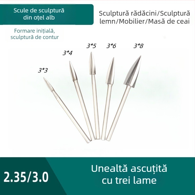 Set de 5 unelte pentru sculptură în lemn: sculptură pentru mobilier și rădăcini, șlefuire și lustruire, freze electrice și burghie pentru lemn