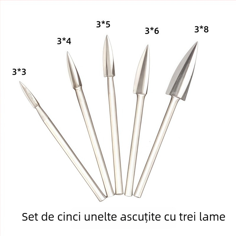 Set de 5 unelte pentru sculptură în lemn: sculptură pentru mobilier și rădăcini, șlefuire și lustruire, freze electrice și burghie pentru lemn