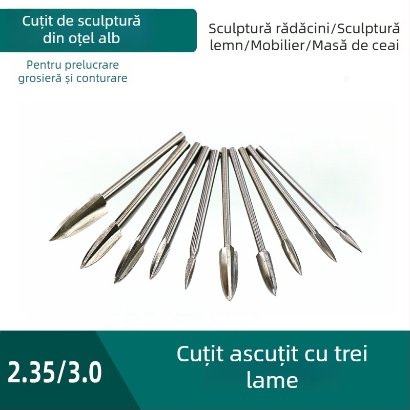 Set de 5 unelte pentru sculptură în lemn: sculptură pentru mobilier și rădăcini, șlefuire și lustruire, freze electrice și burghie pentru lemn