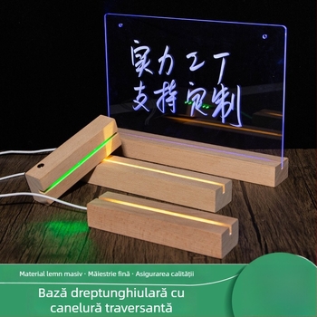 Lampă de noapte din lemn de fag, bază LED iluminată, bază dreptunghiulară canelată, 7 culori