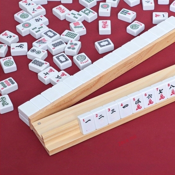 Suport din lemn pentru mahjong cu mecanism de împingere, suport pentru domino și tavă de joc