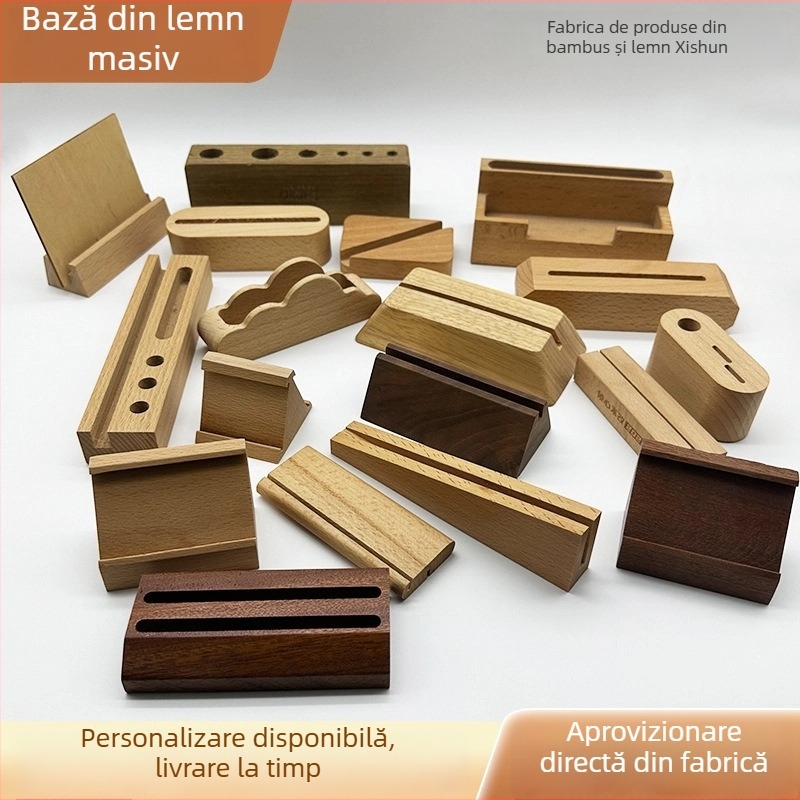Bază de afișaj din fag și nuc pentru carduri și fotografii, suport solid din lemn pentru calendar de birou, bază din lemn personalizabilă