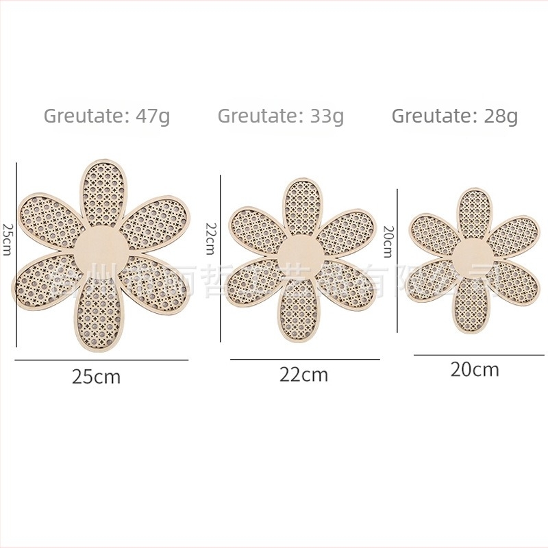 În stoc: Decor decorativ de perete din lemn cu Bohemian Daisy și model imitație de ratan – pandantiv pentru perete