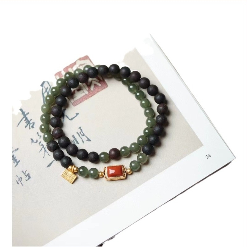 Brățară cu două cercuri din Hetian Jade — bijuterii DIY, lux ușor, mărgele budiste