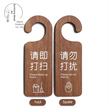 Semn de ușă dublu față Nu deranjați, indicator de bătăi la ușă, semn din lemn de nuc, design modern minimalist