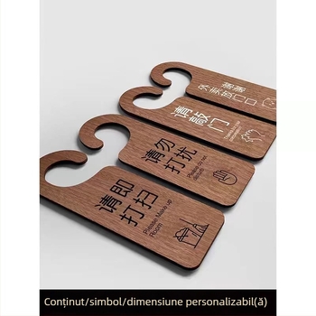 Semn de ușă dublu față Nu deranjați, indicator de bătăi la ușă, semn din lemn de nuc, design modern minimalist