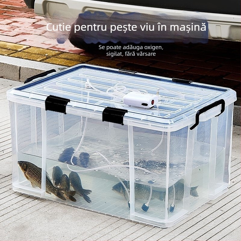 Cutie de transport sigilată pentru pești vii, montată pe vehicul, pentru pescuit în aer liber, capacitate mare, oxigenată pentru fructe de mare și produse acvatice