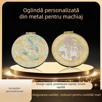 Figurina metalică personalizată cu oglindă de machiaj – aliaj de zinc, suveniruri aurii și argintii, cadou de afaceri