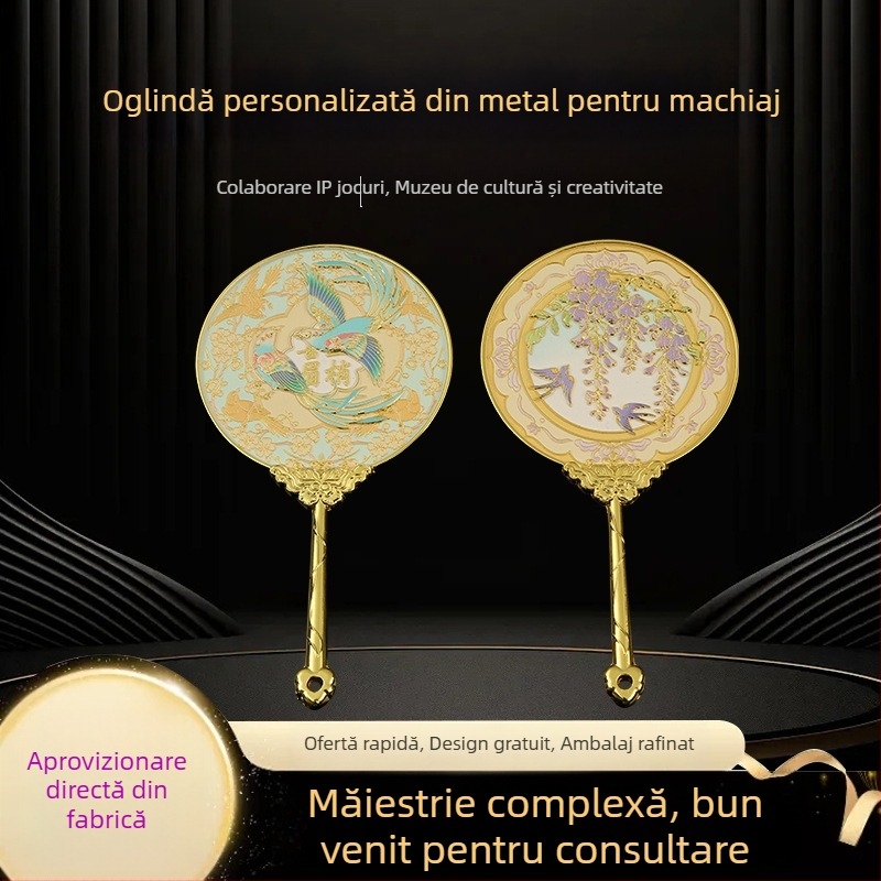 Figurina metalică personalizată cu oglindă de machiaj – aliaj de zinc, suveniruri aurii și argintii, cadou de afaceri