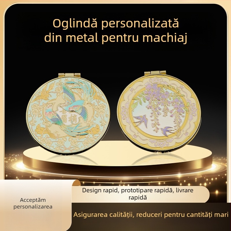 Figurina metalică personalizată cu oglindă de machiaj – aliaj de zinc, suveniruri aurii și argintii, cadou de afaceri
