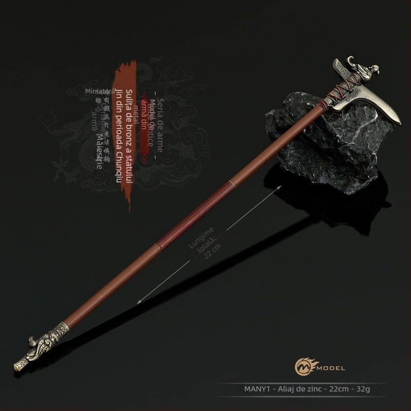 Model de armă din metal: halberd din statul Jin, aliaj de cupru, 22 cm