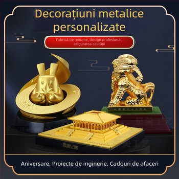 Ornament metalic personalizat cu mascotă corporativă – figură geometrică pentru birou, stil desen animat