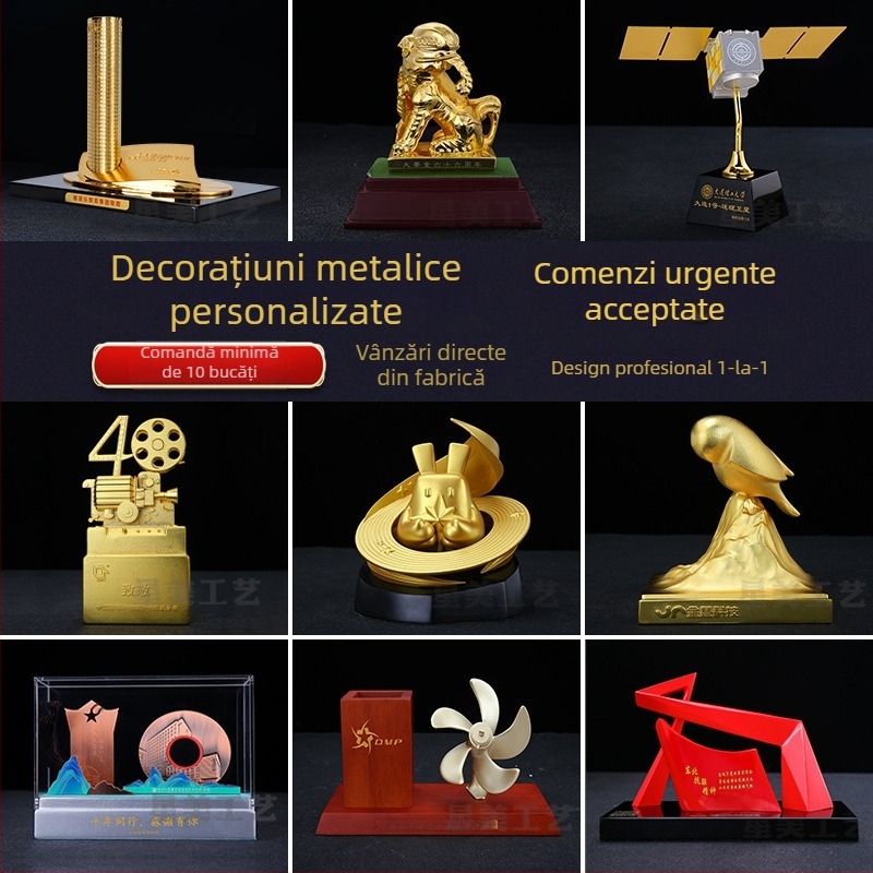 Ornament metalic personalizat cu mascotă corporativă – figură geometrică pentru birou, stil desen animat