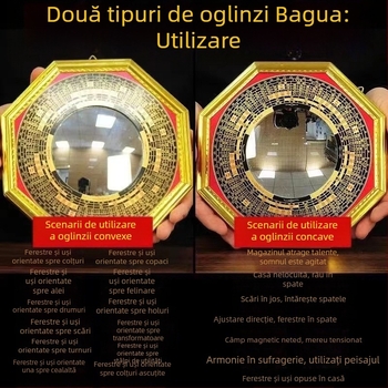 Oglindă decorativă cu opt trigrame pentru casă, design convex și concav, cu simbol yin-yang