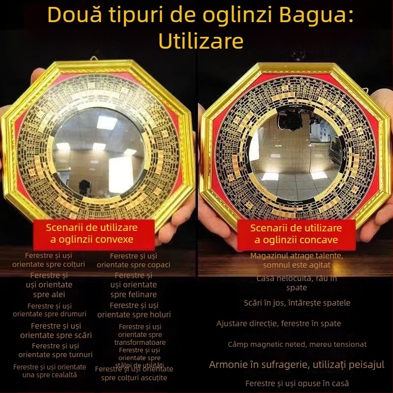 Oglindă decorativă cu opt trigrame pentru casă, design convex și concav, cu simbol yin-yang