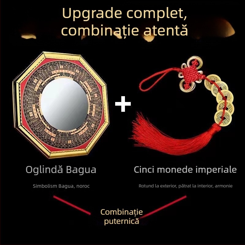 Oglindă decorativă cu opt trigrame pentru casă, design convex și concav, cu simbol yin-yang
