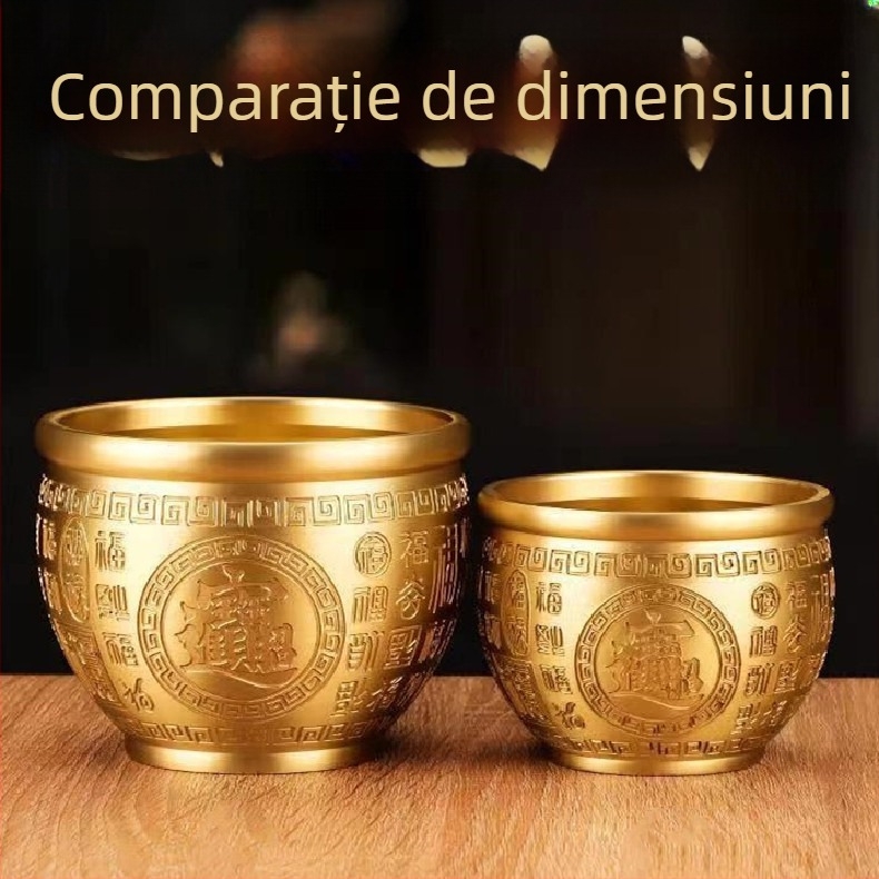 Sculptură decorativă mare din alamă, cu relief gravat