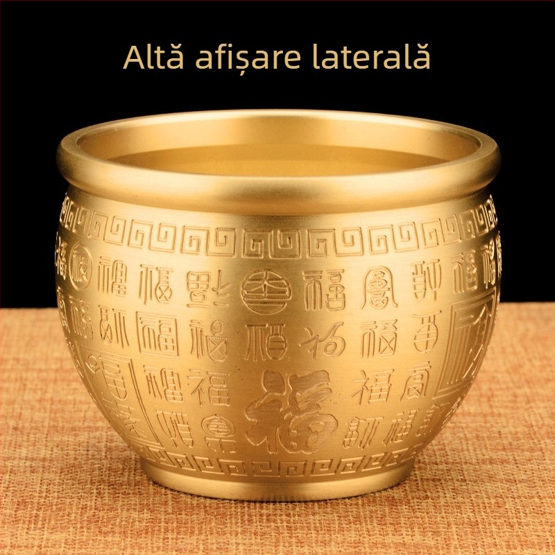 Sculptură decorativă mare din alamă, cu relief gravat